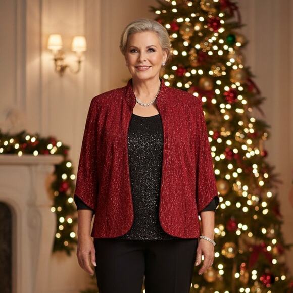 Alex Evenings Plus Size Jacket Womens 1X Glitter Holiday Party Cocktail Sparkly - Picture 1 of 6